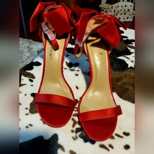 Lulu's Red Satin Bow Heels